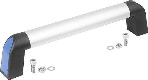 Rohrgriff Bighand, A=180, L=213,4 Aluminium natur, Komp: Thermoplast Komp: schwarz RAL7021, Deckel: blau - K1445.1800387 - erhältlich bei ♡ HUG Technik ✓