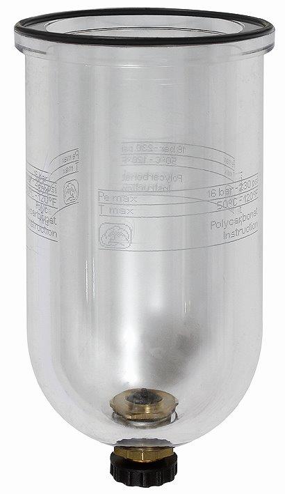 Polycarbonatbehälter inkl. O-Ring, mit halbautomatischem Ablassventil, für Filterregler und Filter »Standard«. - bei HUG Technik ✓