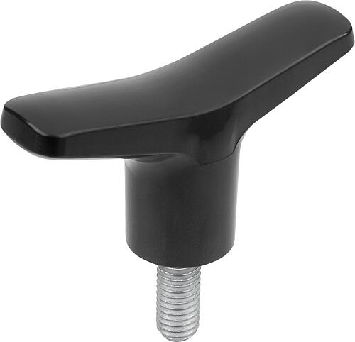 T-Griff D=M06X20, A=65,1, B=14,6, H=37, Form:L Duroplast hochglanzpoliert, schwarz, Komp:Stahl blau-passiviert - K1871.26506X20