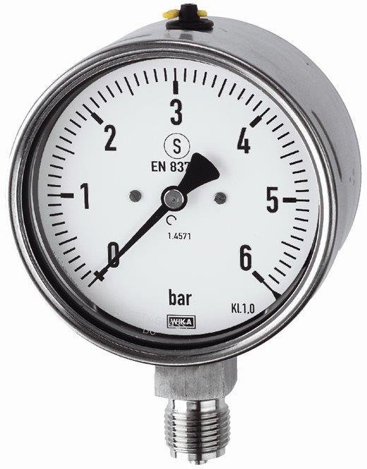 Manometer, CrNi-Stahl, G 1/2 radial unten, 0 - 1,0 bar, ø 100 mm, Sicherheitsglas - erhältlich bei ✭ HUG Technik ✓