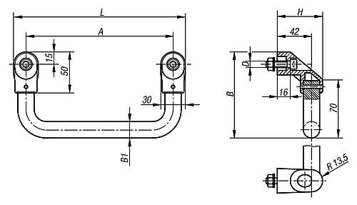 Rohrgriff, Form: A Aluminium, natur, Komp: Thermoplast, Komp: schwarz, A=200, D=M08x30 - K0220.2001 - bei HUG Technik ✭