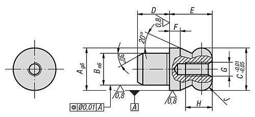 Aufnahmebolzen mit Kugelansatz C=10, Form:B Edelstahl - K0351.510 - direkt von HUG Technik ✓