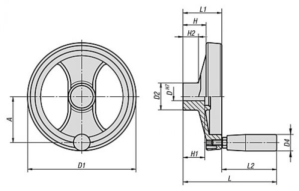 2-Speichen-Handrad mit Nut D1=129 Polyamid, Komp: Polyamid, D=12 - K0725.5130X12 - gibt’s bei ☆ HUG Technik ✓