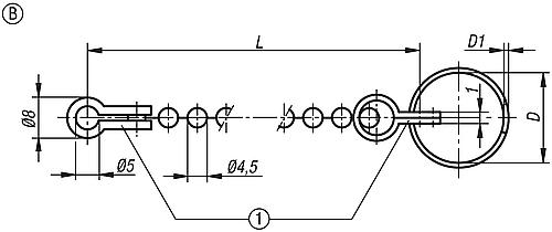 Kugelkette mit Schlüsselring L=1000, Form:B Edelstahl, Komp:Edelstahl - K1125.115X1000 - erhältlich bei ✭ HUG Technik ✓