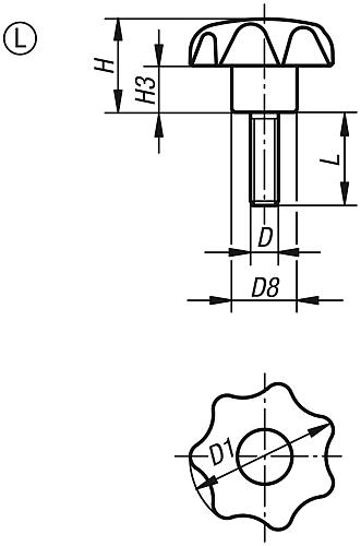 Sterngriff antibakteriell M08x25 D1=40, Form: L Kunststoff, grau RAL7015, Komp: Edelstahl - K0154.12408144X25 - bei HUG Technik ✭