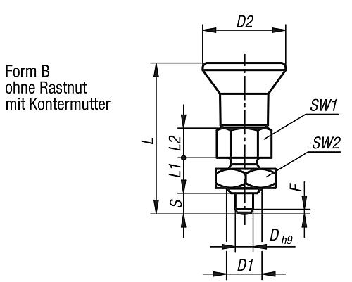 Arretierbolzen kurze Ausführung Gr.0 M08, Form: B Edelstahl, D=4 - K0748.12004080 - direkt von HUG Technik ✓