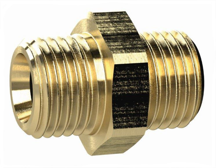 Doppelgewindenippel, G 1 1/2 AG, G 1 1/2 AG, zylindrisch, L1 38, L2 15, L3 15, SW 55, Messing - bekommst Du bei ★ HUG Technik ✓