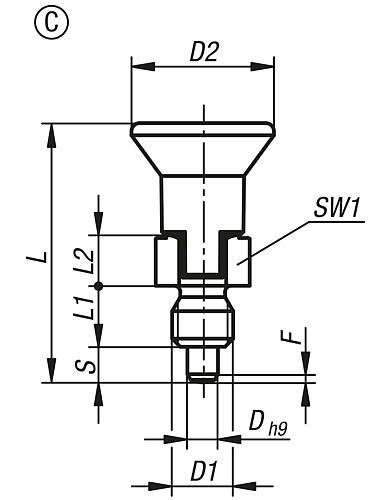Zeichnung Arretierbolzen kurze Ausführung Gr.0 M08, Form: C Edelstahl, D=4 - K0748.13004080 - bekommst Du bei HUG Technik ♡