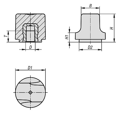 Griffmutter Gr.2 M05 D1=20 H=18,5, Form: K Thermoplast, schwarz RAL7021, Komp:Messing - K1126.205 - bei HUG Technik ✓