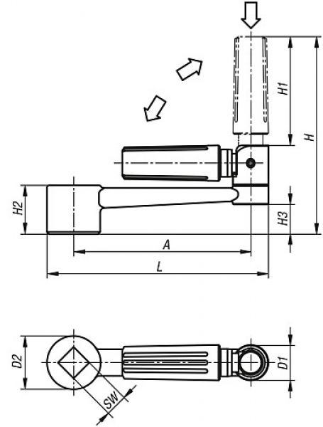 Handkurbel mit Griff Gr.1 A=80 L=100 Aluminium, Sicherheit - K0998.2110 - bei HUG Technik ☆