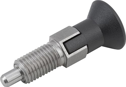 Arretierbolzen mit verl. Arretierstift Gr.1 M10x1, Form: C Edelstahl, ungehärtet, Komp: Thermoplast, D=5 - K0630.213105 - bei HUG Technik ✭