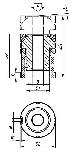 Höhenverstell-Element mit Kontermutter H=102 Edelstahl, D2=58, D=17,5 - K0119.23161 - gibt’s bei ☆ HUG Technik ✓