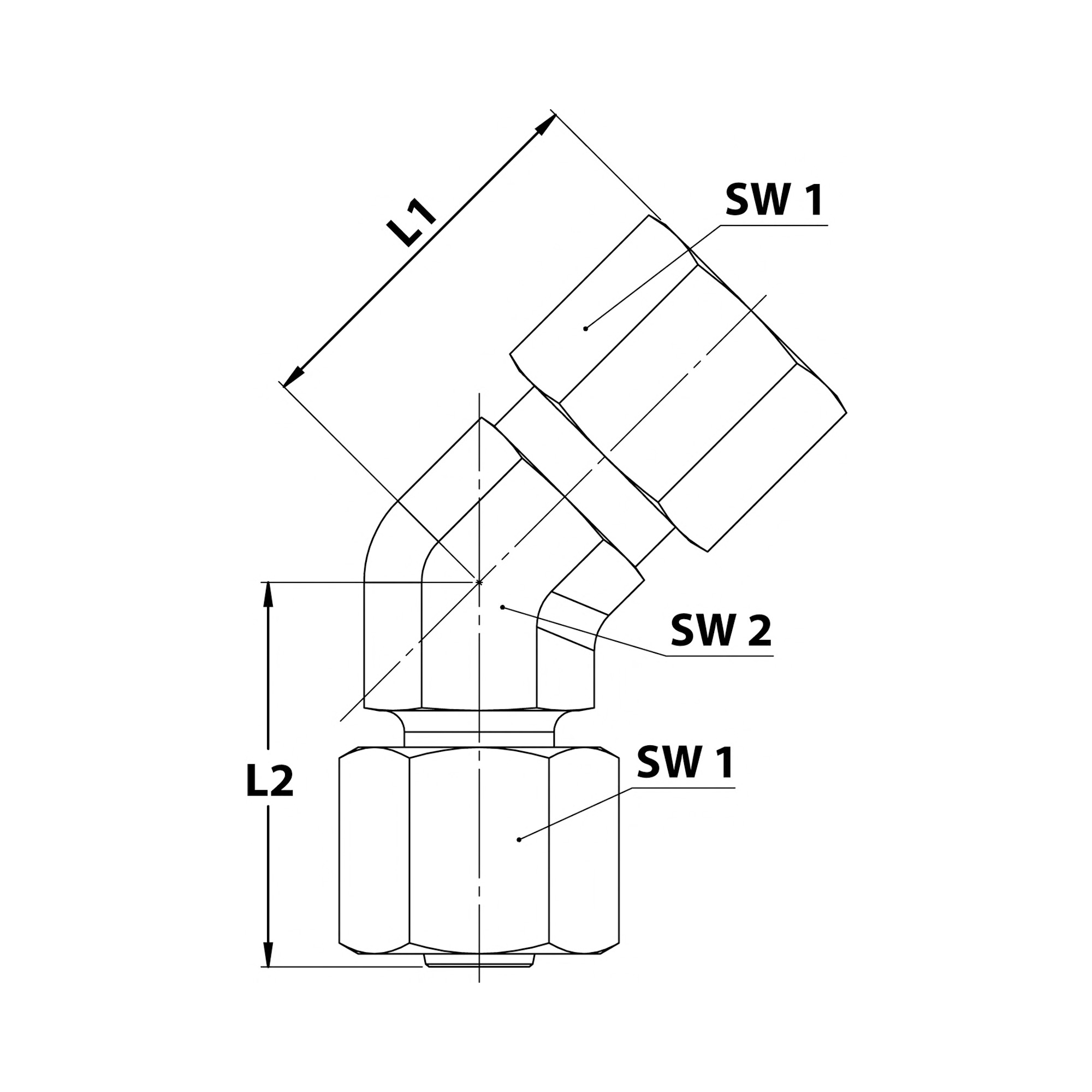 Einstellbare 45°-Anschlussverschraubung M30x2,0 i., Rohr-Außen-Ø 20, Stahl verzinkt - erhältlich bei ✌ HUG Technik ✓