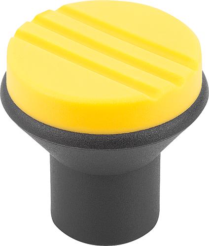 Pilzknopf Gr.1 M04 D1=21 Thermoplast, schwarz RAL7021, Komp: Edelstahl, Komp: gelb RAL1021 - K0251.0047 - direkt von HUG Technik ✓