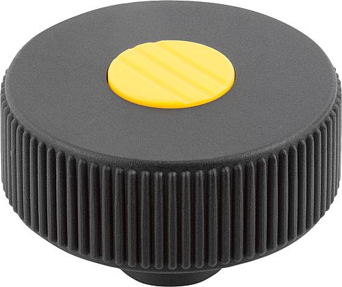 Rändelrad Gr.1 D3=6, Form: H Thermoplast, schwarz RAL7021, Komp: Stahl, Komp: gelb RAL1021, D=40 - K0260.41067 - bekommst Du bei ★ HUG Technik ✓