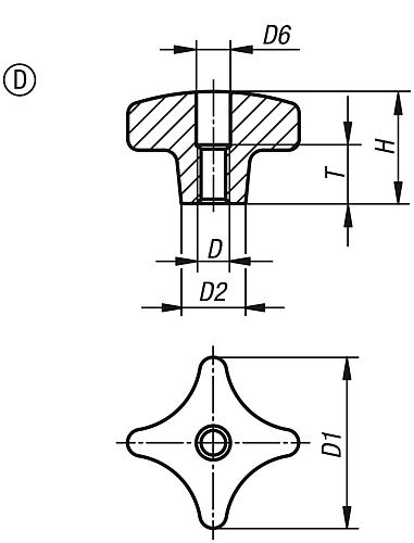 Kreuzgriff gleitgeschliffen M08 D1=40, Form: D Aluminium - K0145.404008 - direkt bei HUG Technik ✓