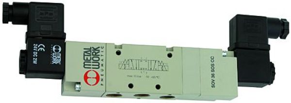 5/3-Wegeventil, elektropneumatisch, G 1/2, 230 V, belüftet - kommt direkt von HUG Technik 😊