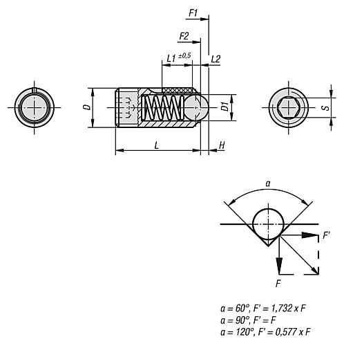 Federndes Druckstück Standard Federkraft M03 L=9 Edelstahl, LONG-LOK, Komp: Kugel aus Edelstahl - K0326.03 - gibt’s bei ☆ HUG Technik ✓