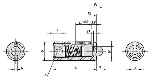 Federndes Druckstück Standard Federkraft M05 L=18 Stahl, LONG-LOK, Komp: Bolzen aus Stahl - K0327.05 - kommt direkt von HUG Technik 😊