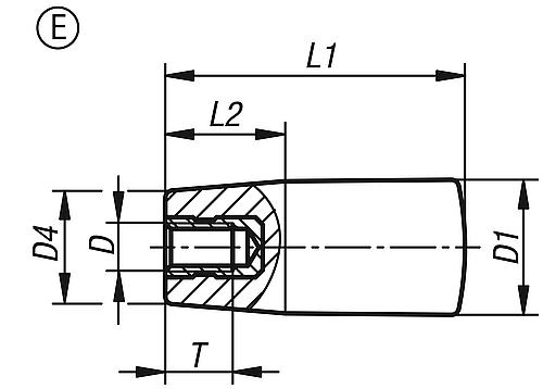 Konusgriff feststehend Gr.1 M05, D1=18, Form: E, Duroplast schwarz hochglanzpoliert, Komp: Stahl Komp: blau - K1202.20518 - direkt bei HUG Technik ✓