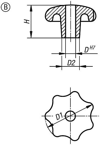Sterngriff gleitgeschliffen D1=40, Form: B Aluminium, D4=8 - K0149.24008 - gibt’s bei ☆ HUG Technik ✓