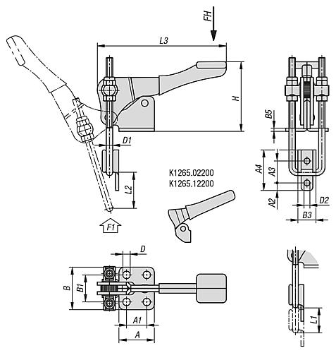 Bügelspanner Vertikal mit Gegenhalter, L1=12,2, Edelstahl blank, Komp: Kunststoff Komp: rot - K1265.12200 - bei HUG Technik ☆