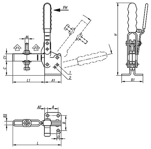 Schnellspanner vertikal Stahl, Komp: Kunststoff, M=M08x60 - K0059.0250 - erhältlich bei ✭ HUG Technik ✓