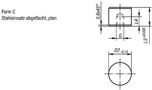 Zeichnung Grippers und Einsätze rund D2=10, Form: C Werkzeugstahl - K0385.10108 - bekommst Du bei HUG Technik ♡