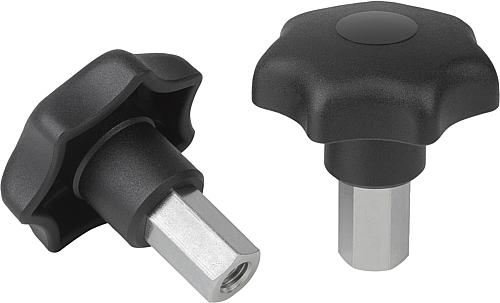 Produktbild Sterngriff Verlängerter Bund M05 L=20, D1=32, H=20, SW=8, Form:K, Thermoplast schwarz, Komp:Stahl Komp:blau passiviert - K1291.320508020 - bei HUG Technik ✭