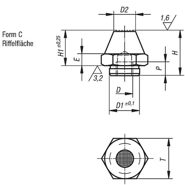 Auflagebolzen mit Zapfen M10 H=25, Form: C Vergütungsstahl, T=24 - K0295.310020 - bekommst Du bei ★ HUG Technik ✓