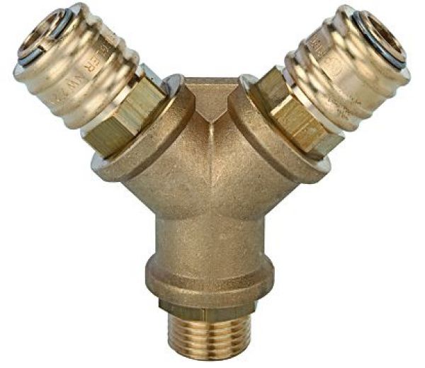 Verteiler, 2 Schnellverschlusskupplungen NW 7,2, Anschluss G 1/2 AG, Verteiler G1/2 IG, Kupplung G1/2 AG, Messing - bekommst Du bei HUG Technik ♡