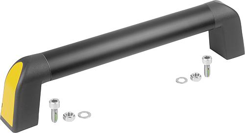Rohrgriff Bighand, A=180, L=213,4 Aluminium schwarz, Komp: Thermoplast Komp: schwarz RAL7021, Deckel: gelb - K1445.1800116 - direkt bei HUG Technik ✓