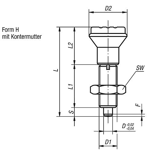 Arretierbolzen gehärtet Gr.1 M10x1, Form: H Edelstahl, Komp: Thermoplast, D=5 - K0344.02105 - gibt’s bei HUG Technik ✓