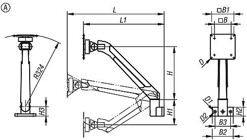 Monitorhalterung, Form A 4 Achsen, L=436, Aluminium, Komp: Kunststoff - K1792.4360 - kommt direkt von HUG Technik 😊