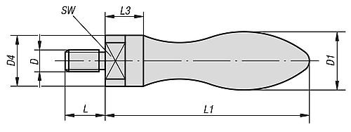 Ballengriff drehbar ähnlich DIN98, Form: E M06X13, D1=16, L1=56, Edelstahl 1.4404 poliert - K1209.10616050 - bei HUG Technik ✭