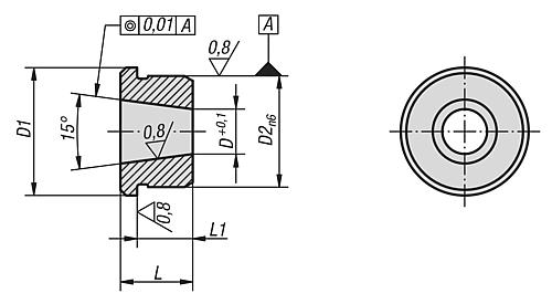 Buchse Gr.10 Stahl, brüniert, D=7,1 - K0360.10 - gibt’s bei ☆ HUG Technik ✓