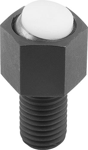 Pendelauflage mit O-Ring M10X15, Form:K Vergütungsstahl, auswechselbare Einsätze, Komp:Polyacetal, SW=17 - K0289.710X015 - gibt’s bei HUG Technik ✓