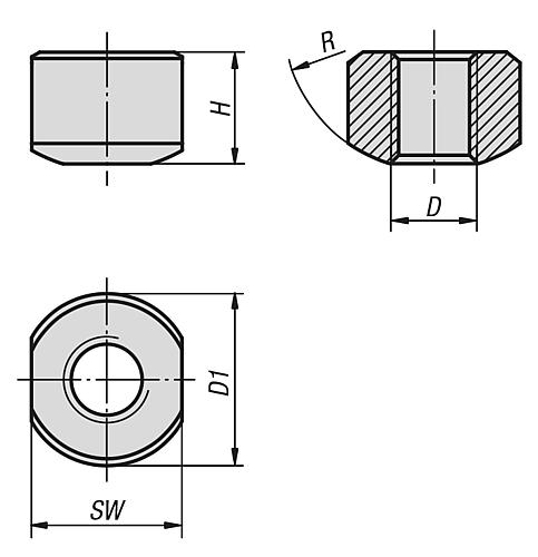 Zeichnung Mutter mit Kegelkuppe M04 Edelstahl - K0664.104 - direkt bei HUG Technik ✓
