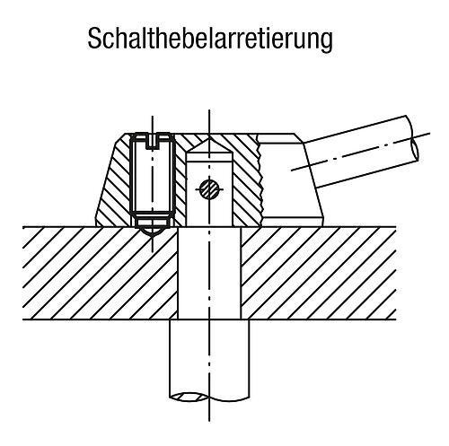 Anwendungsbild Federndes Druckstück Standard Federkraft M04 L=16 Stahl, lange Ausführung, Komp: Kugel aus Stahl - K0309.404 - kommt direkt von HUG Technik 😊