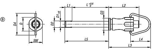 Kugelsperrbolzen mit Bügel D1=10 L=20, Form: B Edelstahl, Komp: Edelstahl - K0790.101510020 - bei HUG Technik ☆