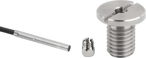 Aufnahmebuchse mit Zustandssensor, M12, D=5, Form:B mit Gewinde und Bund, Edelstahl 1.4305 blank, PNP Schließer - K1841.12051201