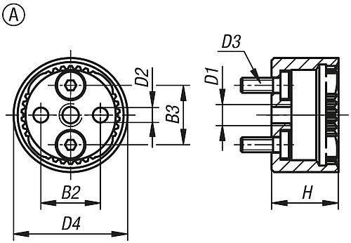 Rastelement mit Innenverzahnung, Form: A, D4=23, N=38, H=13,5, Edelstahl blank, Komp: Edelstahl - K1446.112338 - erhältlich bei ✭ HUG Technik ✓