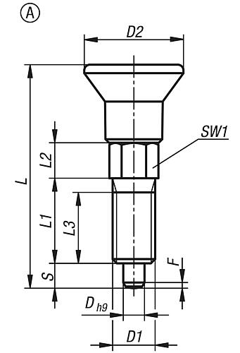 Zeichnung Arretierbolzen Gr.0 M06, Form: A Edelstahl, D=4 - K0747.11004060 - bei HUG Technik ♡