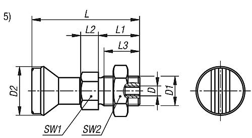 Betätigungsgriff ohne Rastnut, mit Pilzknopf, Gr.4, D1=M20x1,5, L=73, Form: B mit Kontermutter, Edelstahl - K1502.12420 - direkt bei HUG Technik ✓