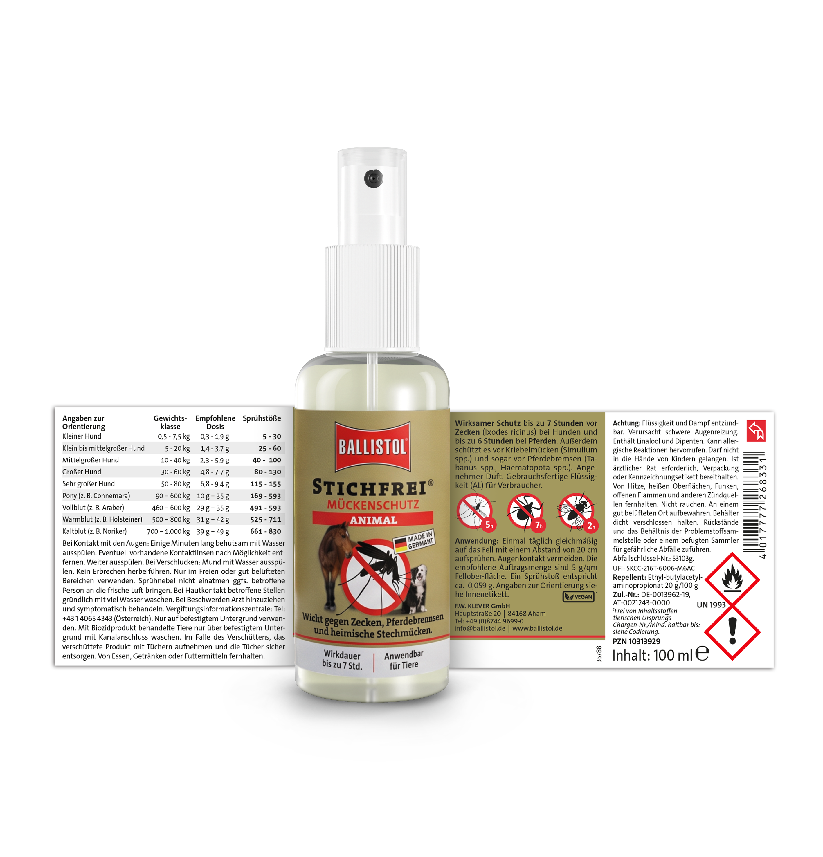 Ballistol Stichfrei Animal Pump-Spray 100 ml, Vorder- und Rückseite