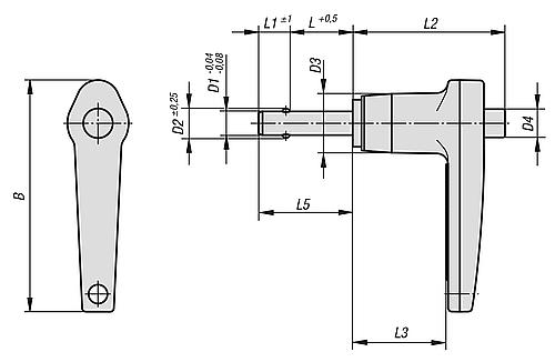 Kugelsperrbolzen L-Griff Aluminium, selbstsichernd, Komp: Edelstahl, D1=10, L=100 - K0642.15110100 - gibt’s bei HUG Technik ✓