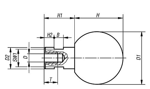 Kugelgriff drehbar M06 Edelstahl, Komp: Duroplast, H=37,5 - K0726.1060 - erhältlich bei ✭ HUG Technik ✓