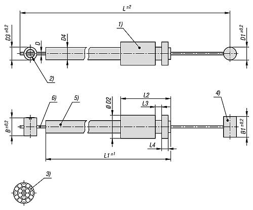 Bowdenzug mit Kunststoffhülse, mit Schraubnippel, L=1000, Edelstahl, Komp: Kunststoff - K1646.11X1000 - erhältlich bei ✭ HUG Technik ✓