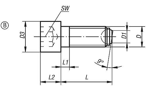 Zeichnung Kugeldruckschraube mit Kopf M04, Form:B Edelstahl, Komp:Edelstahl L2=10 - K0381.20410 - bei HUG Technik ☆