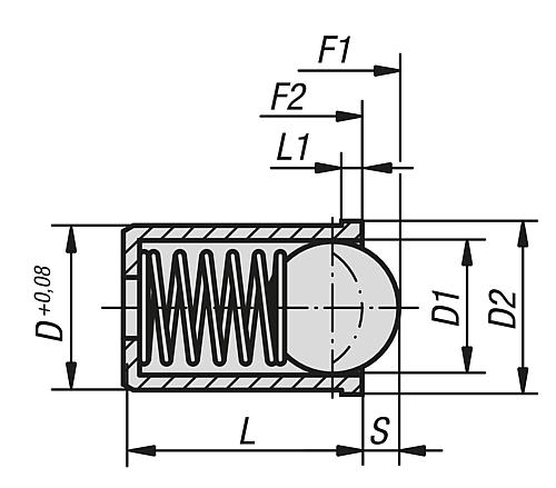 Federndes Druckstück glatte Ausführung D=10 L=22 Edelstahl, lange Ausführung, Komp: Edelstahl - K0333.110 - erhältlich bei ♡ HUG Technik ✓